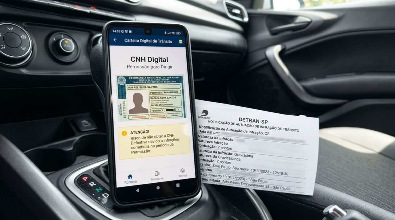 Jovem é parado na blitz, apresenta a Permissão para Dirigir pelo celular e agente verifica uma infração, condutor teme perder o direito à CNH definitiva