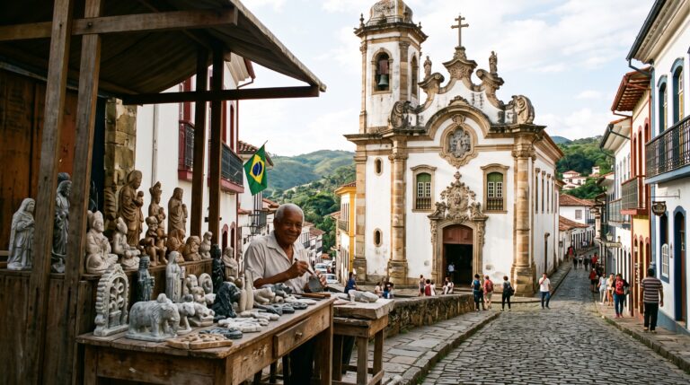 Ouro Preto e o acervo aberto com as obras barrocas do mestre Aleijadinho.