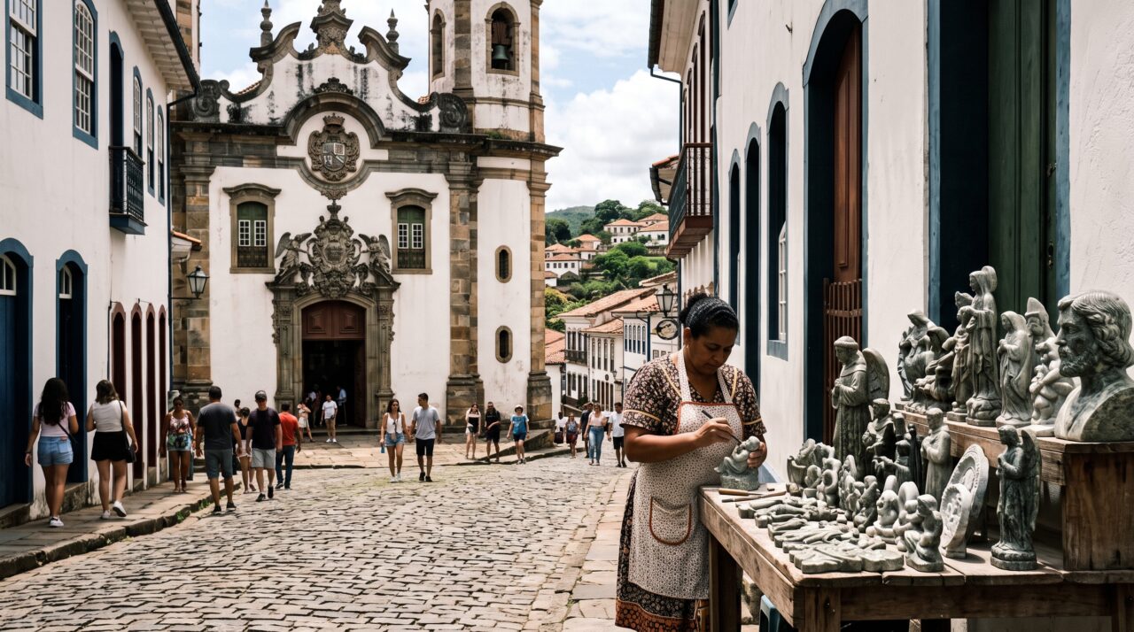 Ouro Preto e o acervo aberto com as obras barrocas do mestre Aleijadinho.