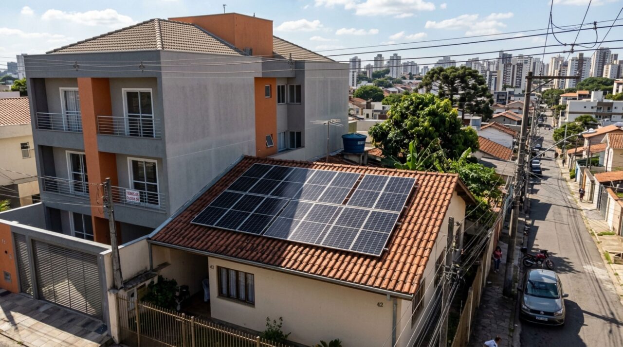 Morador realiza a instalação de painéis solares em sua casa, custando R$ 15 mil no total, após meses, vizinho ergue segundo e terceiro andar que prejudica eficiência do equipamento e caso vai parar na justiça