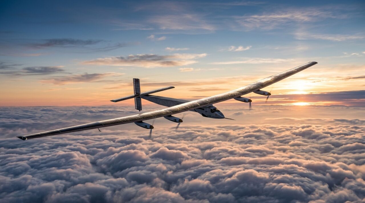 Construído para permanecer vários dias no ar sem pousar, este avião experimental utiliza uma asa gigantesca coberta por painéis solares e motores elétricos capazes de continuar funcionando mesmo durante a noite