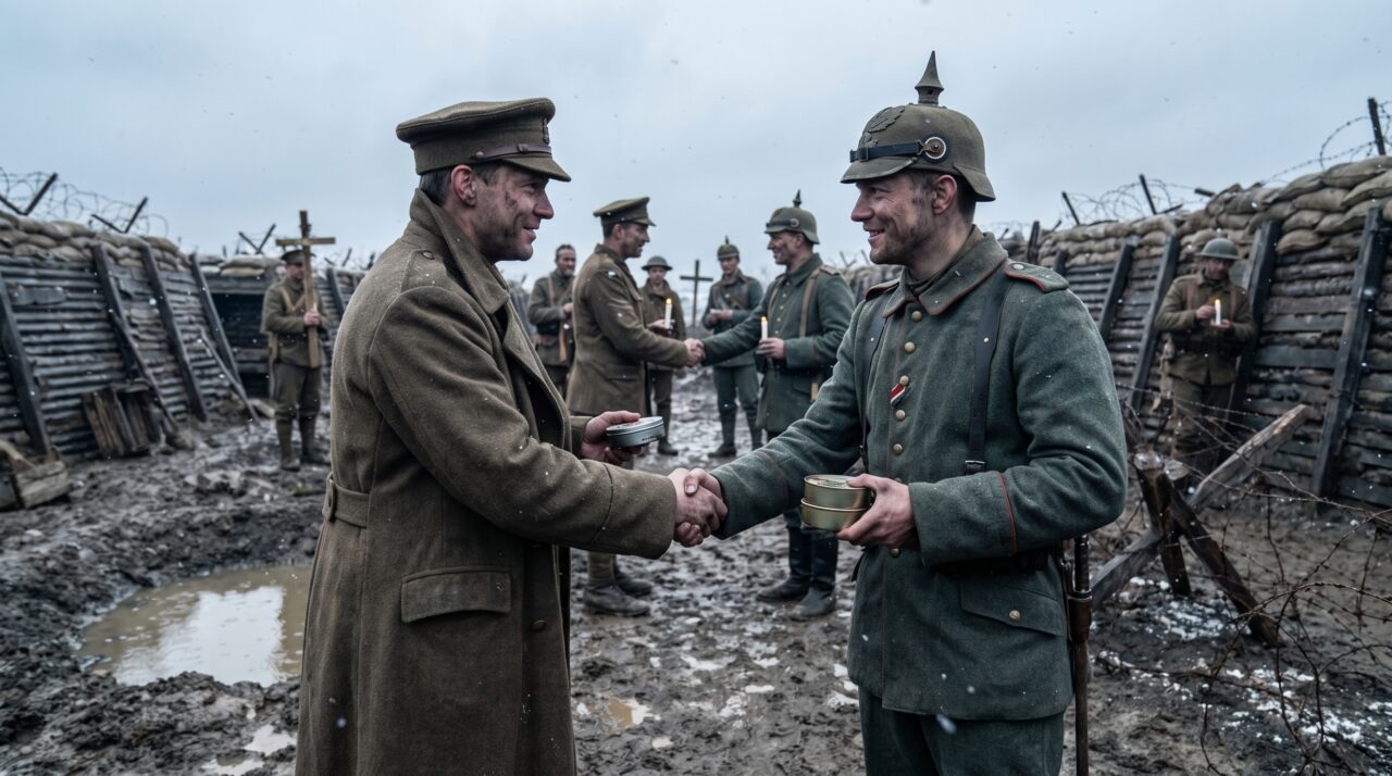 Soldados britânicos e alemães saíram das trincheiras no Natal de 1914 para conversar, trocar presentes e até jogar futebol, numa série de tréguas improvisadas que aconteceu em alguns trechos da frente sem qualquer acordo geral entre os exércitos