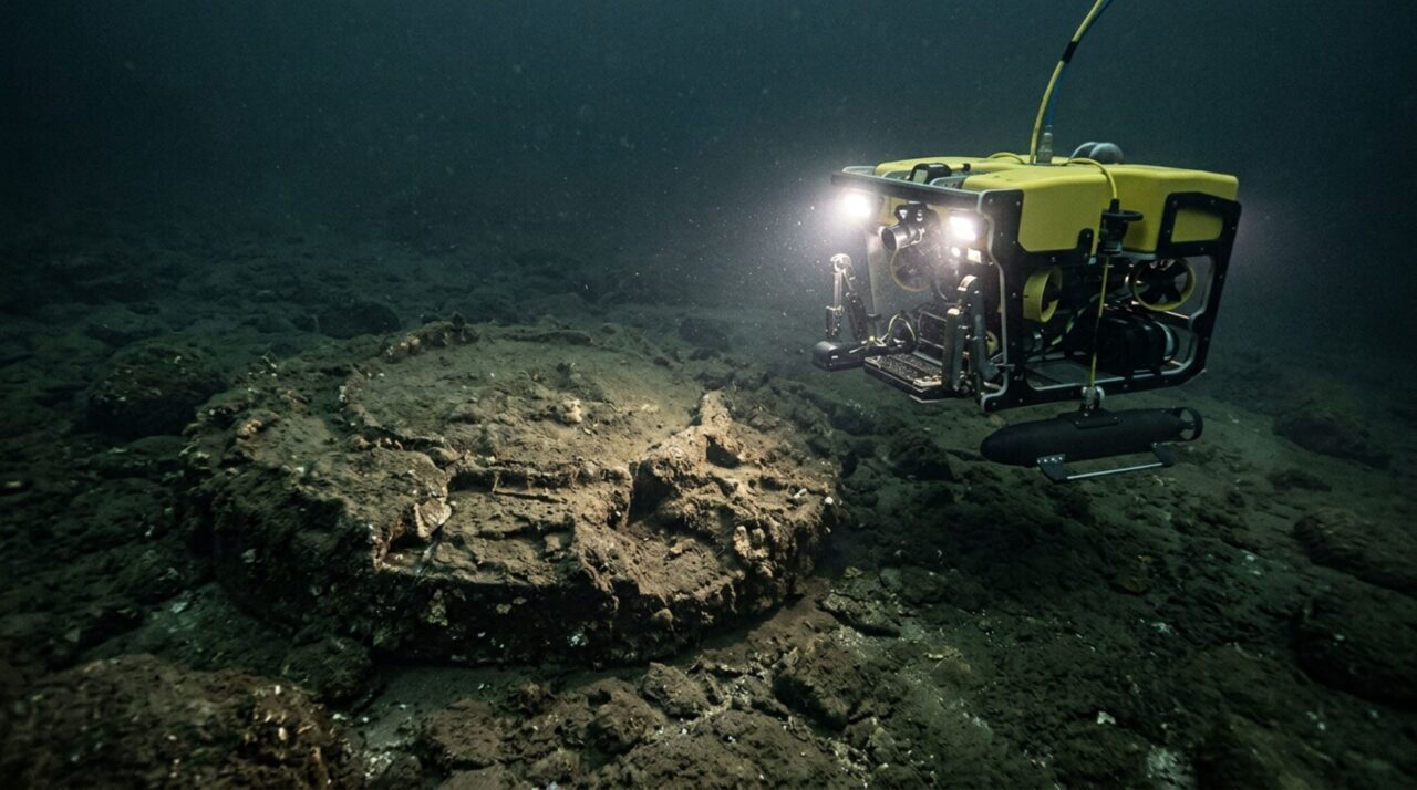 O sonar de varredura lateral registra ecos e sombras do fundo, o que pode fazer irregularidades naturais parecerem formas geométricas mais definidas