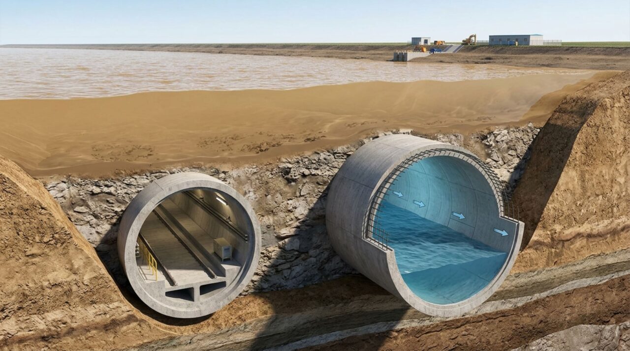 Estrutura de túnel do Projeto de Transferência de Água Sul-Norte sob o Rio Amarelo