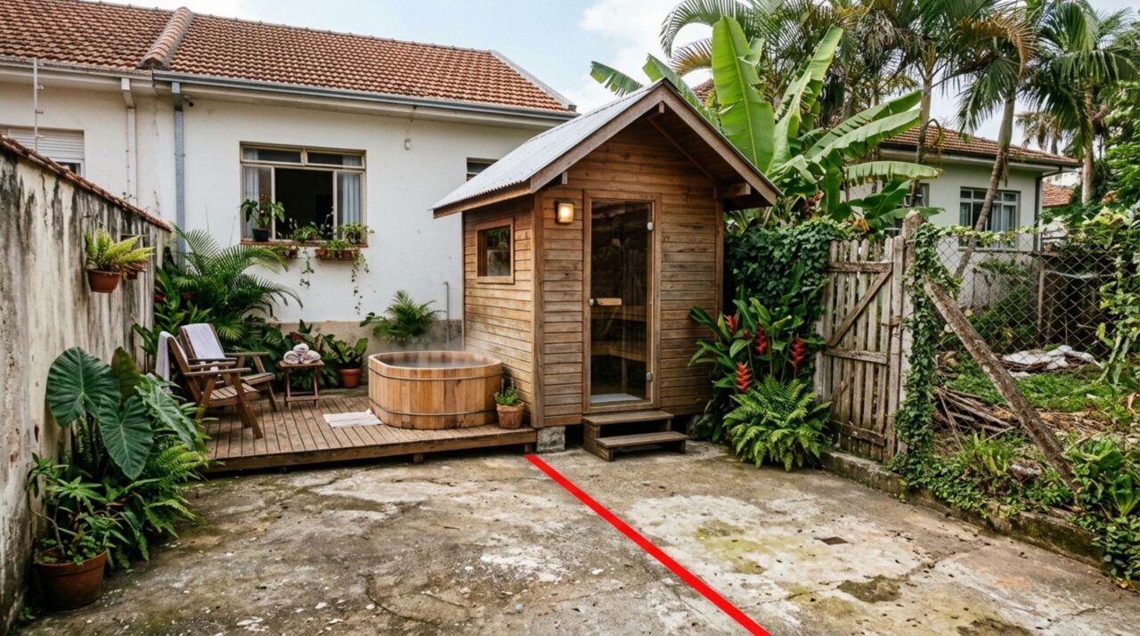 Família transforma o quintal em espaço com sauna e spa e, ao fazer levantamento para nova obra, descobre que parte da estrutura está além da divisa