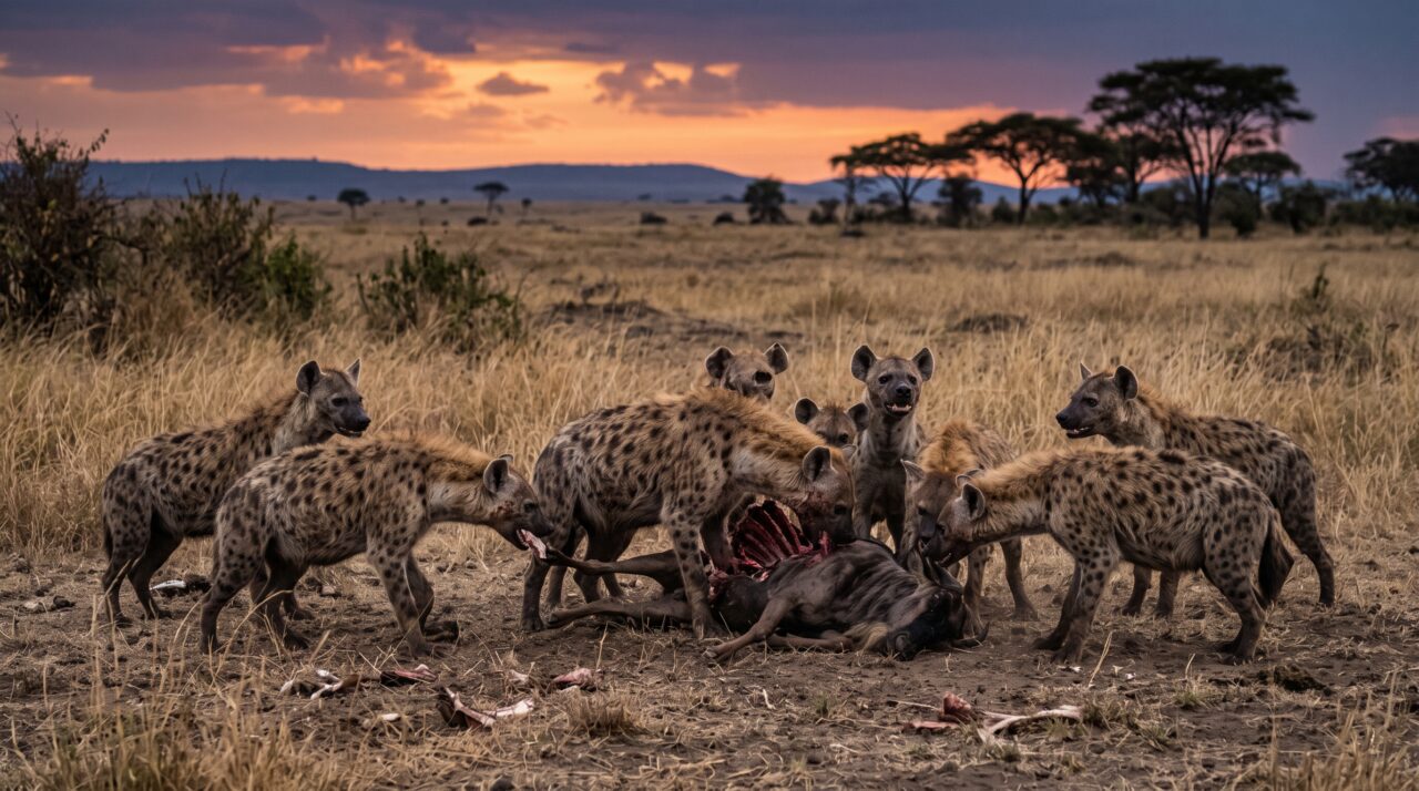 O papel da hiena-malhada e sua mordida impressionante na savana