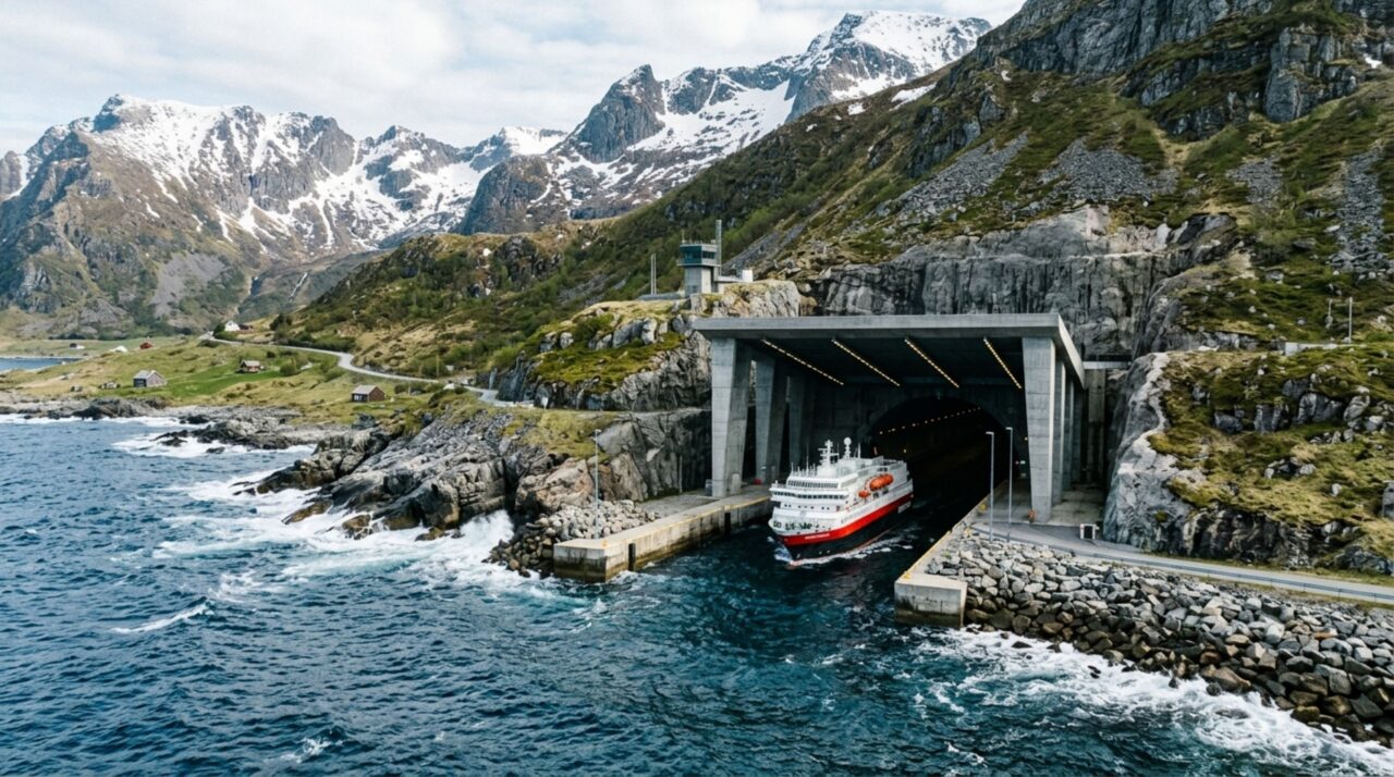 Dentro de uma montanha na Noruega, um túnel de 1,7 quilômetro será largo o suficiente para receber grandes embarcações e evitar um trecho de mar conhecido por ondas, ventos e navegação especialmente difícil