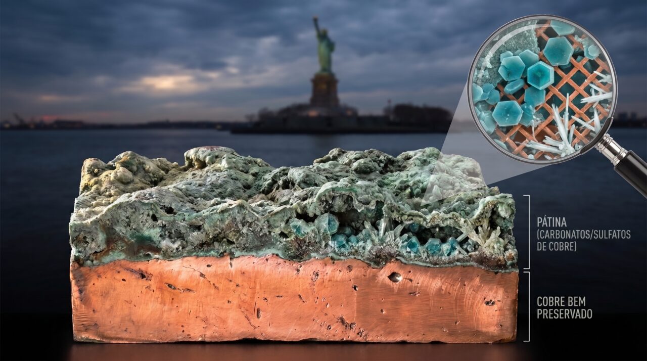 Estátua da Liberdade era marrom quando foi inaugurada em 1886 e levou cerca de 30 anos para ficar verde, porque o cobre da superfície reagiu naturalmente com o ambiente e criou a camada que hoje protege o monumento