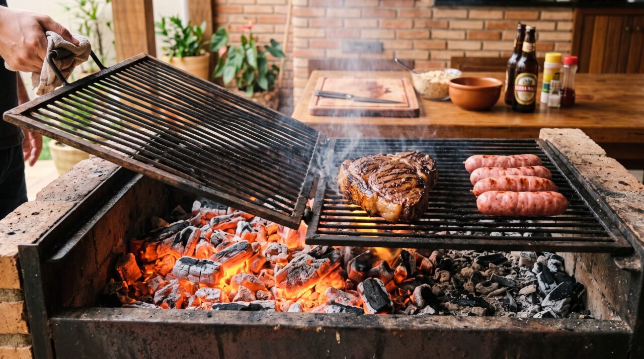 Churrasqueira pequena não é desculpa para carne queimada: separar o carvão em dois lados dá muito mais controle sobre o almoço
