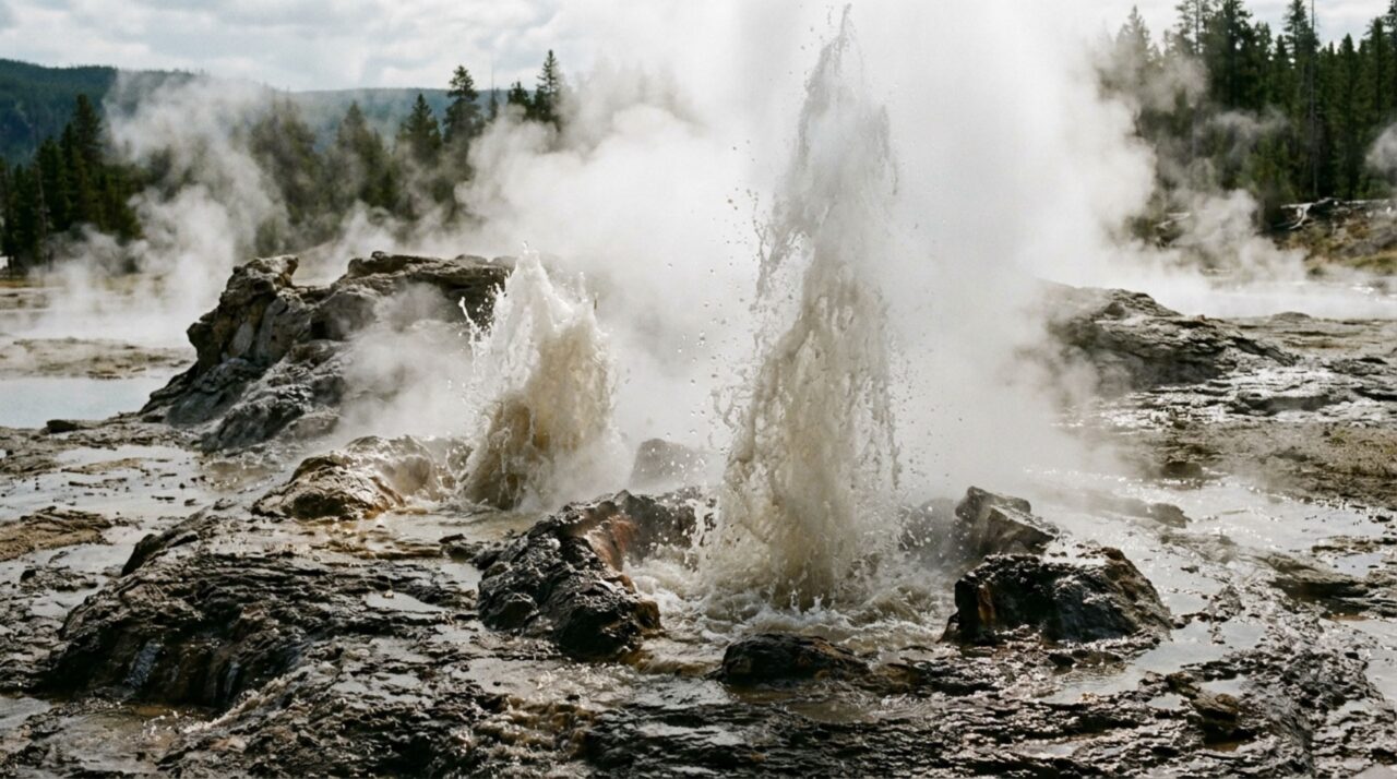 Os respiradouros do Steamboat Geyser liberam água e vapor em um processo hidrotermal irregular que torna suas grandes erupções imprevisíveis