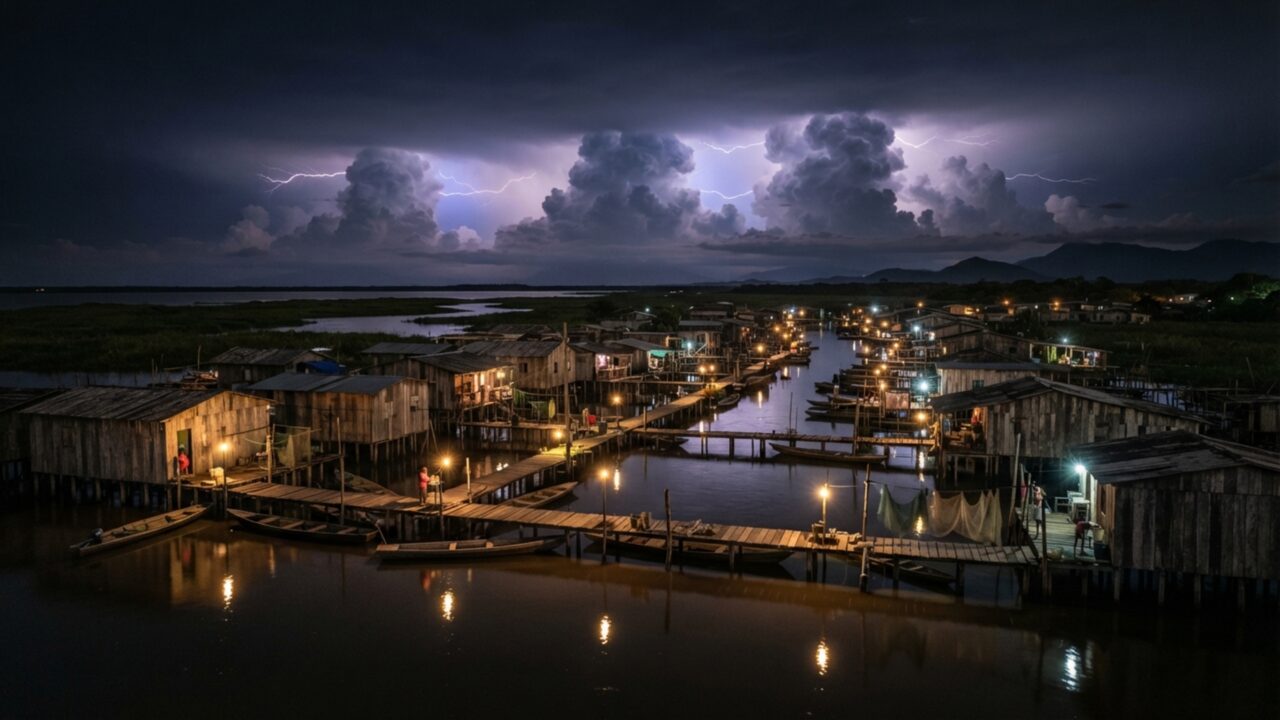 À noite, tempestades se formam sobre o Lago Maracaibo em média 297 vezes por ano, mas a explicação não está apenas na água porque as montanhas ao redor ajudam a concentrar o ar úmido sobre o mesmo ponto