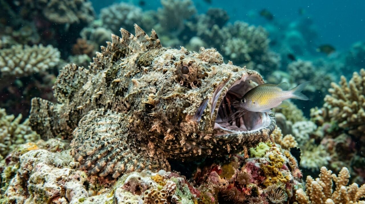 A captura ocorre pela expansão rápida da boca, que cria um fluxo de água capaz de puxar a presa para dentro antes que ela consiga escapar
