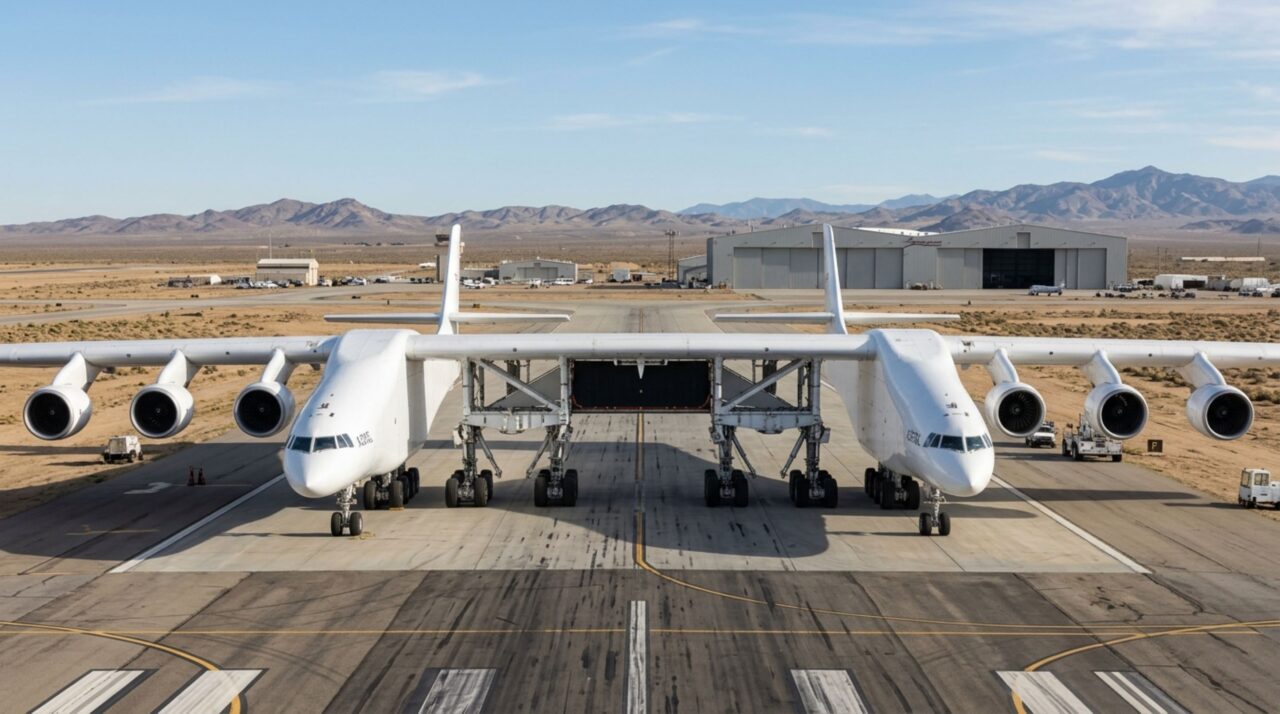 Estrutura de fuselagem dupla projetada para carregar veículos de teste