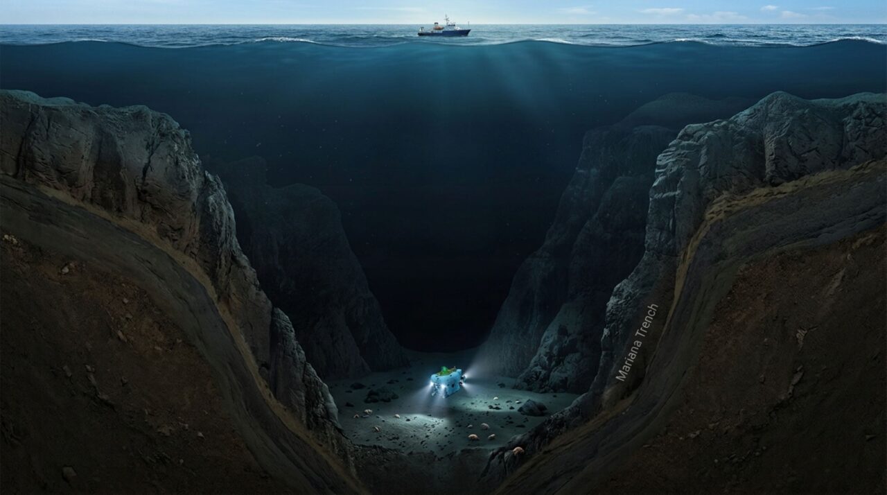 No ponto mais profundo conhecido dos oceanos, o fundo fica a cerca de 10.935 metros abaixo do nível do mar, distância suficiente para esconder completamente o Monte Everest se ele fosse colocado ali