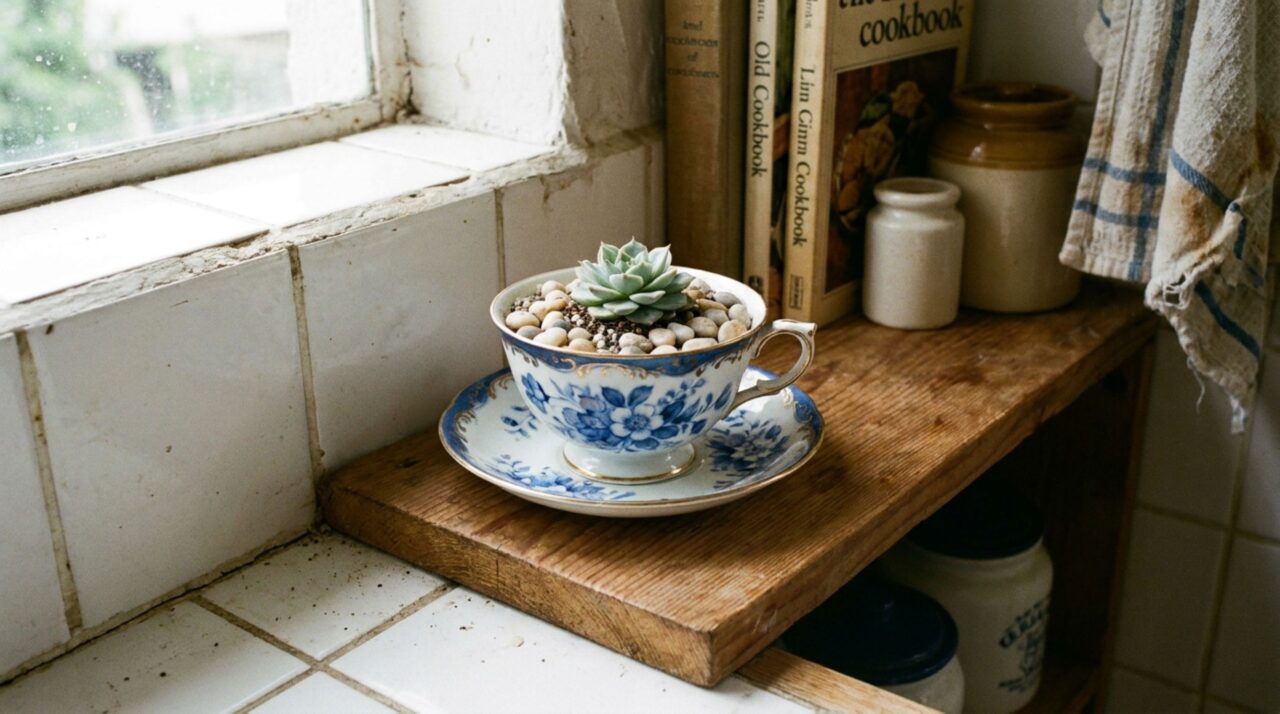 Como transformei xícaras antigas em um mini-jardim de suculentas para decorar a cozinha