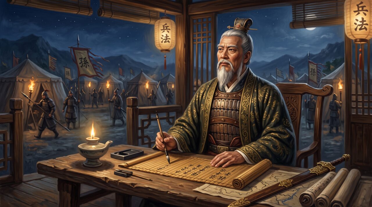 A filosofia de Sun Tzu sobre vencer conflitos sem a necessidade de lutar.