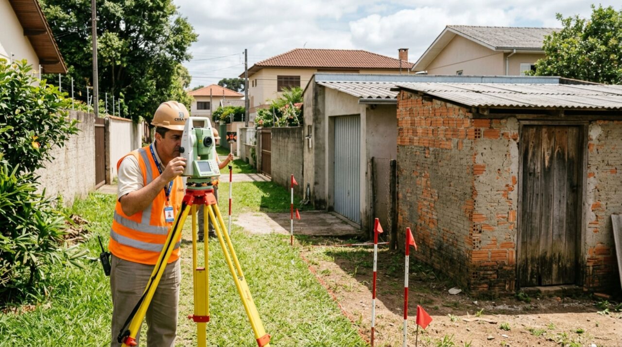 Família compra casa com quintal grande, constrói garagem e edícula e ao contratar topógrafo descobre que parte das obras avançou sobre o terreno vizinho