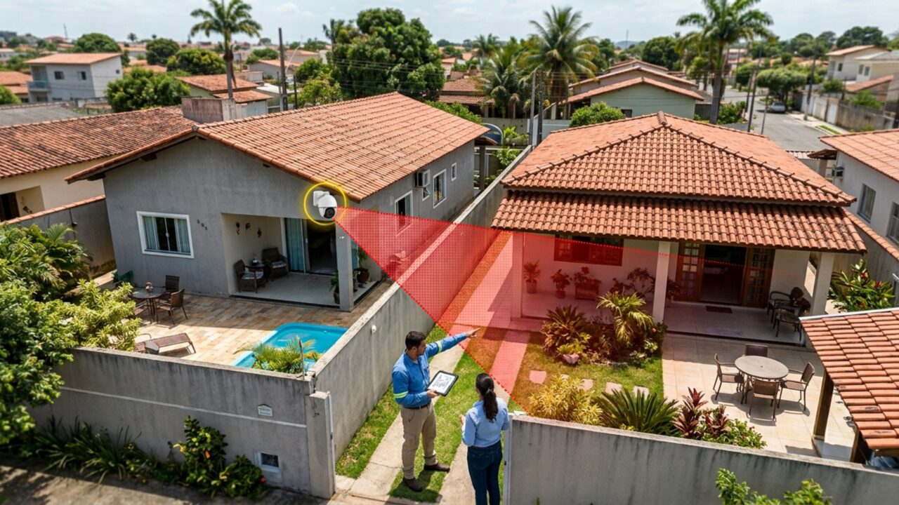 Câmera instalada na entrada da casa vizinha grava também o áudio das conversas realizadas dentro do quintal ao lado