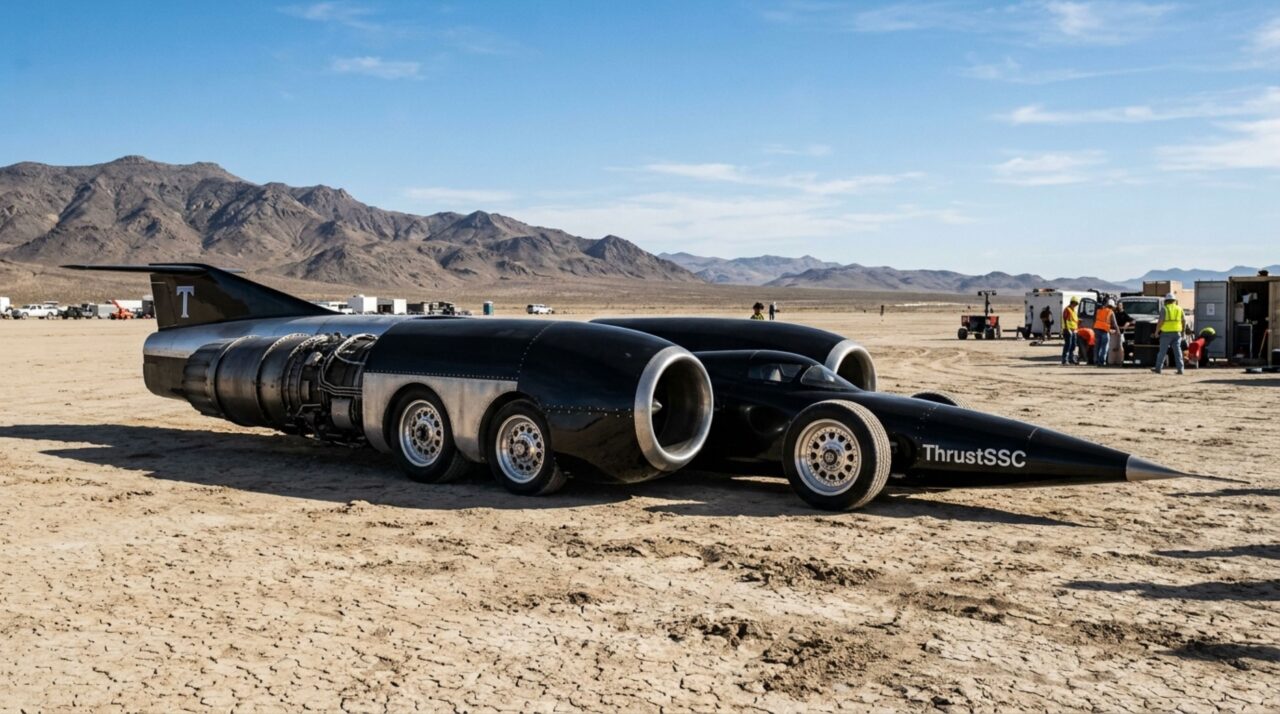Os detalhes de engenharia do veículo construído com motores turbofan para alcançar velocidades extremas