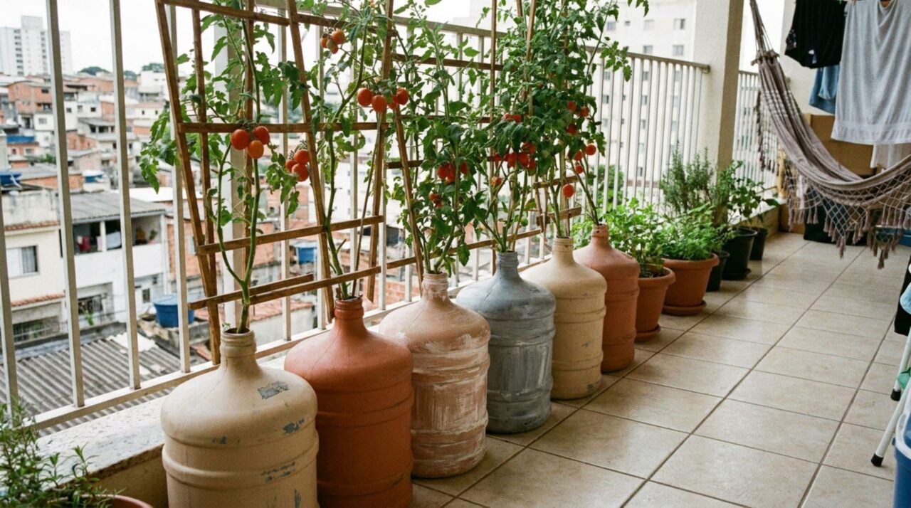 Como transformei garrafões de água em vasos grandes para cultivar tomates na varanda