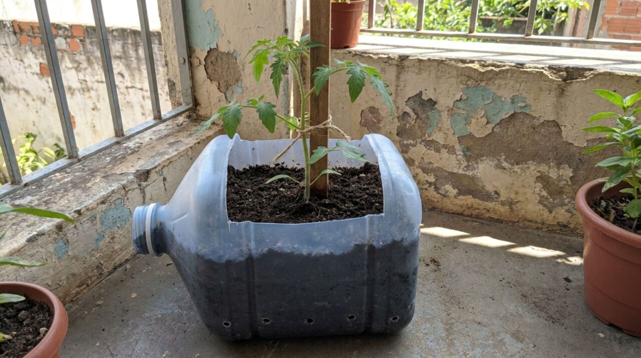 Como transformei garrafões de água em vasos grandes para cultivar tomates na varanda