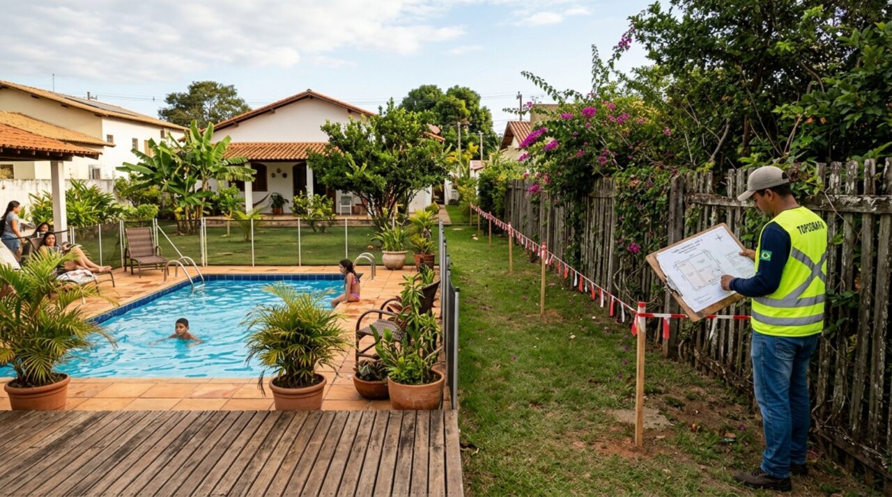 Família compra casa com ampla área externa, investe em piscina e jardim e, ao trocar a cerca, descobre que o espaço usado há anos era maior que o registrado no imóvel