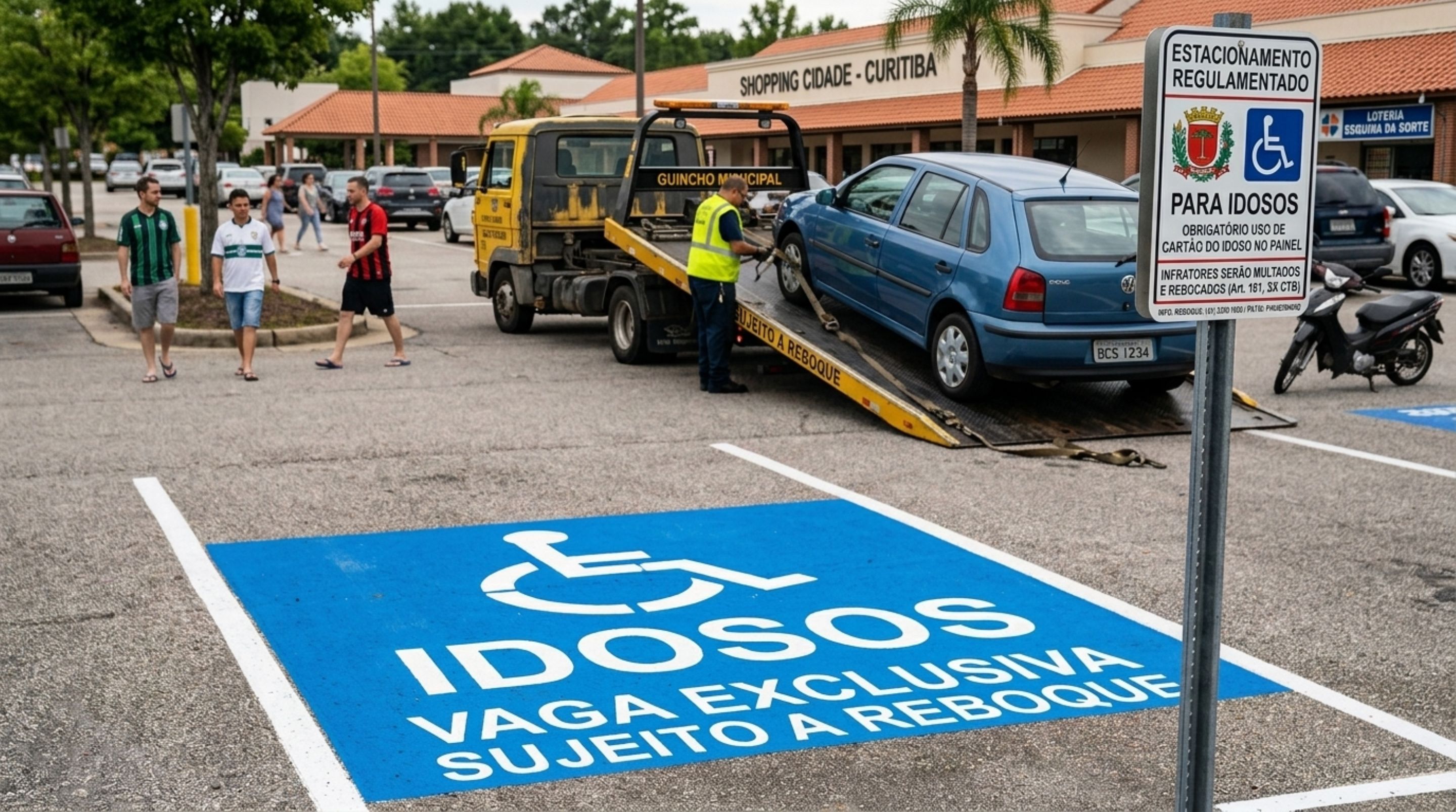 Motorista para por poucos minutos em vaga de idoso sem credencial para buscar remédio, fiscalização chega e carro é removido, além da multa gravíssima