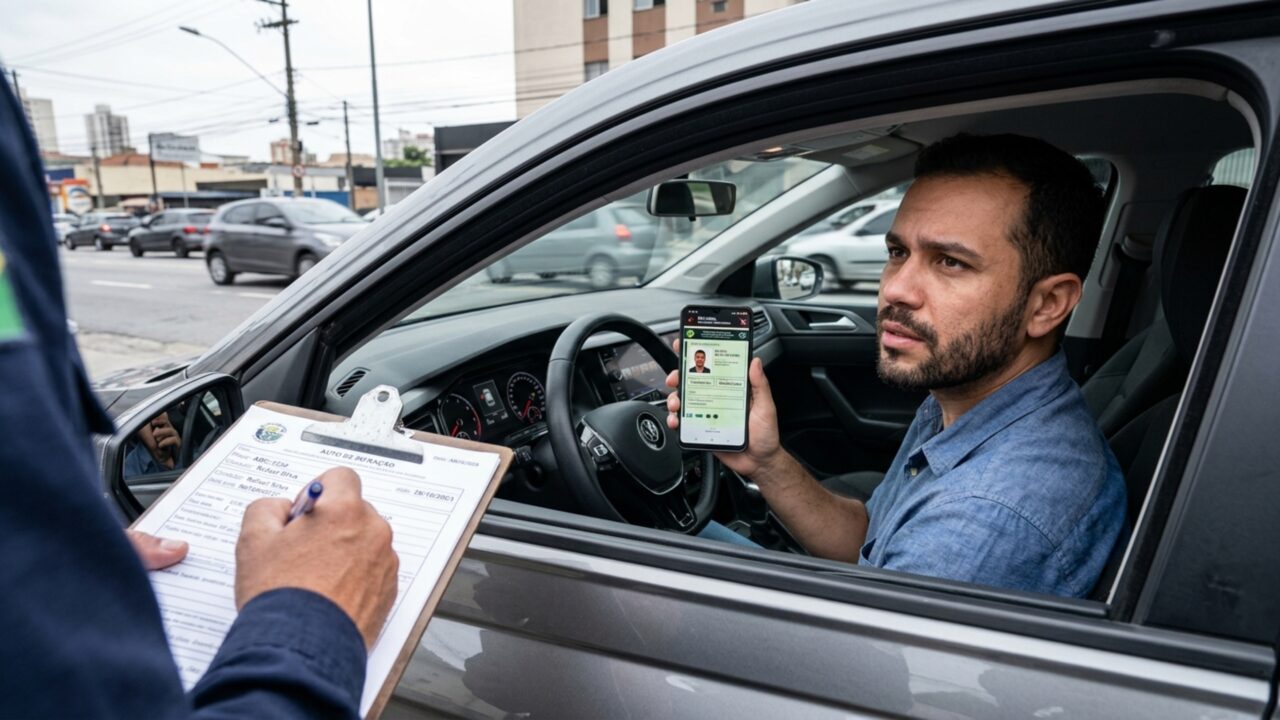 Motorista é parado em blitz, apresenta CNH digital normalmente e agente questiona documento porque celular fica sem internet durante fiscalização