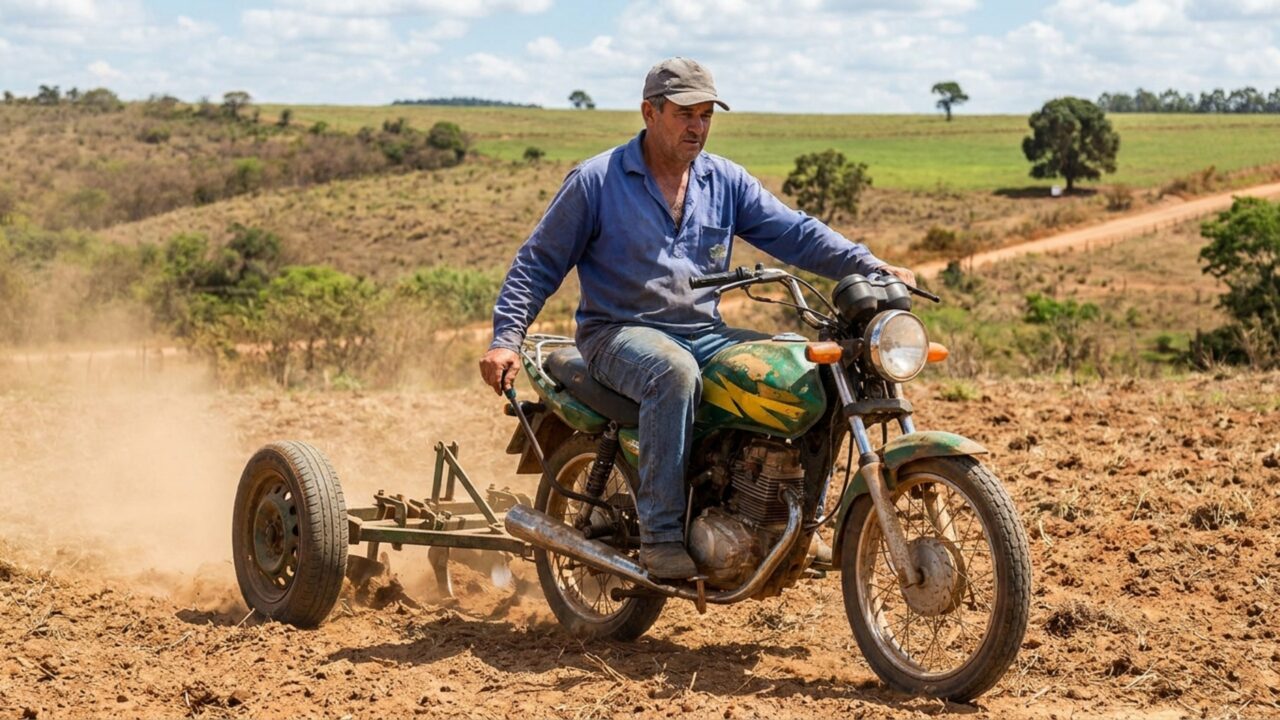 Pesquisadores pegaram uma motocicleta comum, transformaram o veículo em triciclo para substituir bois e cavalos no campo e colocaram o invento entre cinco vencedores de uma disputa com 242 máquinas