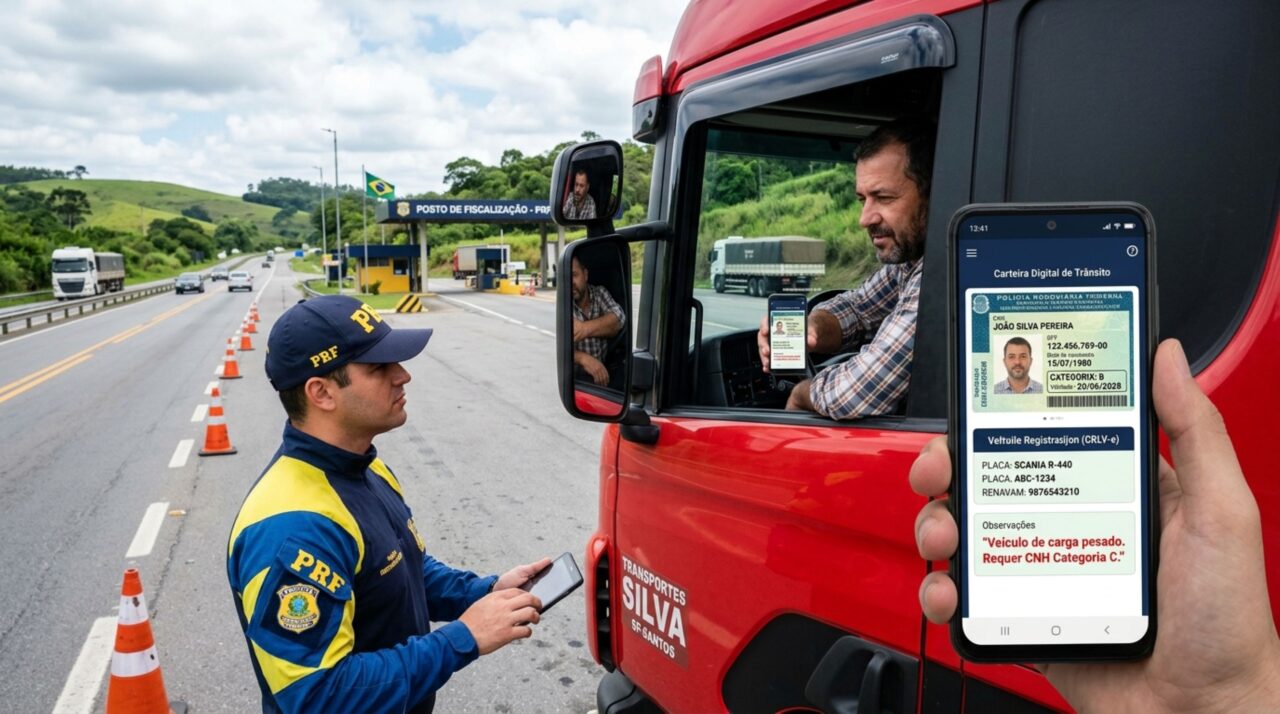 Condutor é parado em blitz, apresenta a CNH Digital e agente verifica que sua categoria não corresponde ao veículo, motorista diz que habilitação está dentro da validade e é questionado durante abordagem