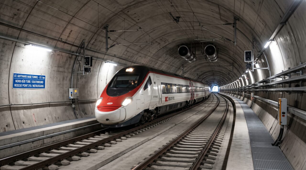 Cavado no coração maciço dos Alpes, o túnel ferroviário mais longo e profundo da Terra precisou de duas décadas e máquinas escavadoras do tamanho de prédios para ser concluído