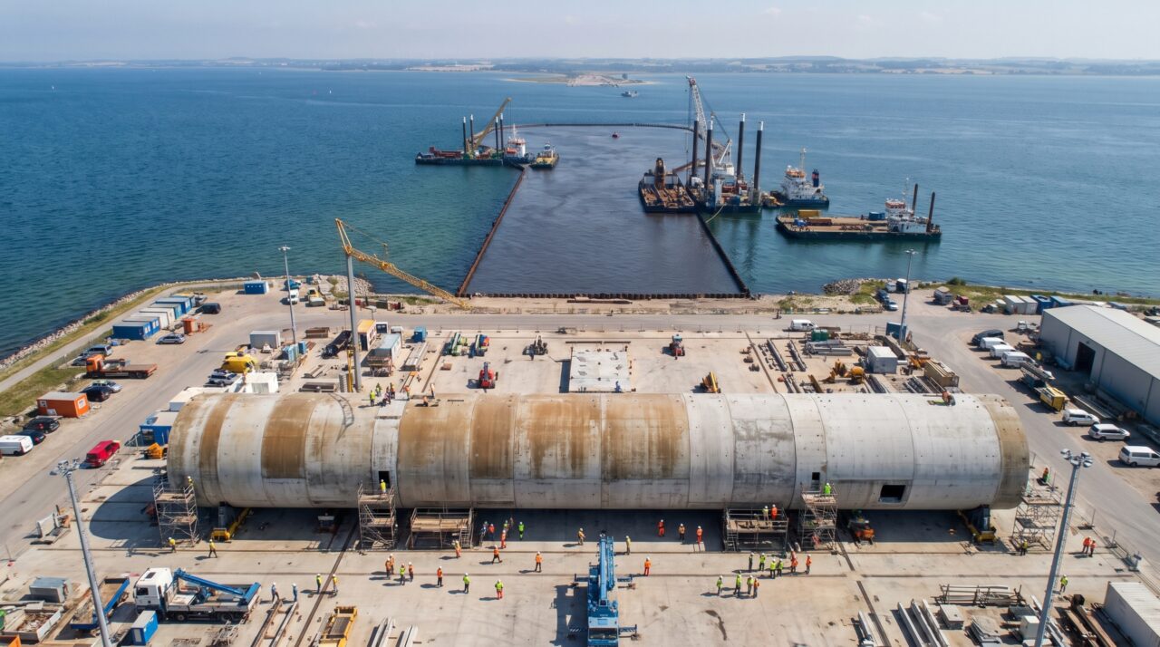 O túnel de 18 quilômetros que está sendo construído de um jeito que parece impossível: 89 estruturas gigantes saem de uma fábrica em terra e desaparecem uma a uma no fundo do mar