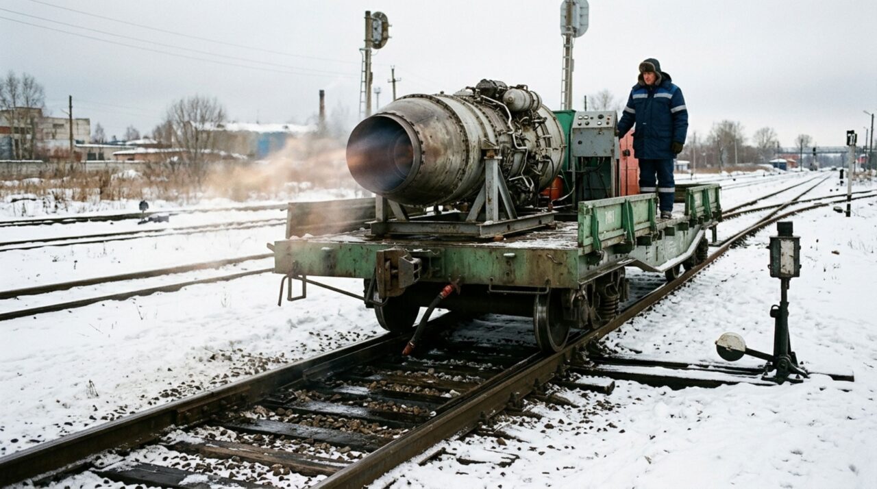 Motor Klimov VK-1 usado para remover neve dos trilhos