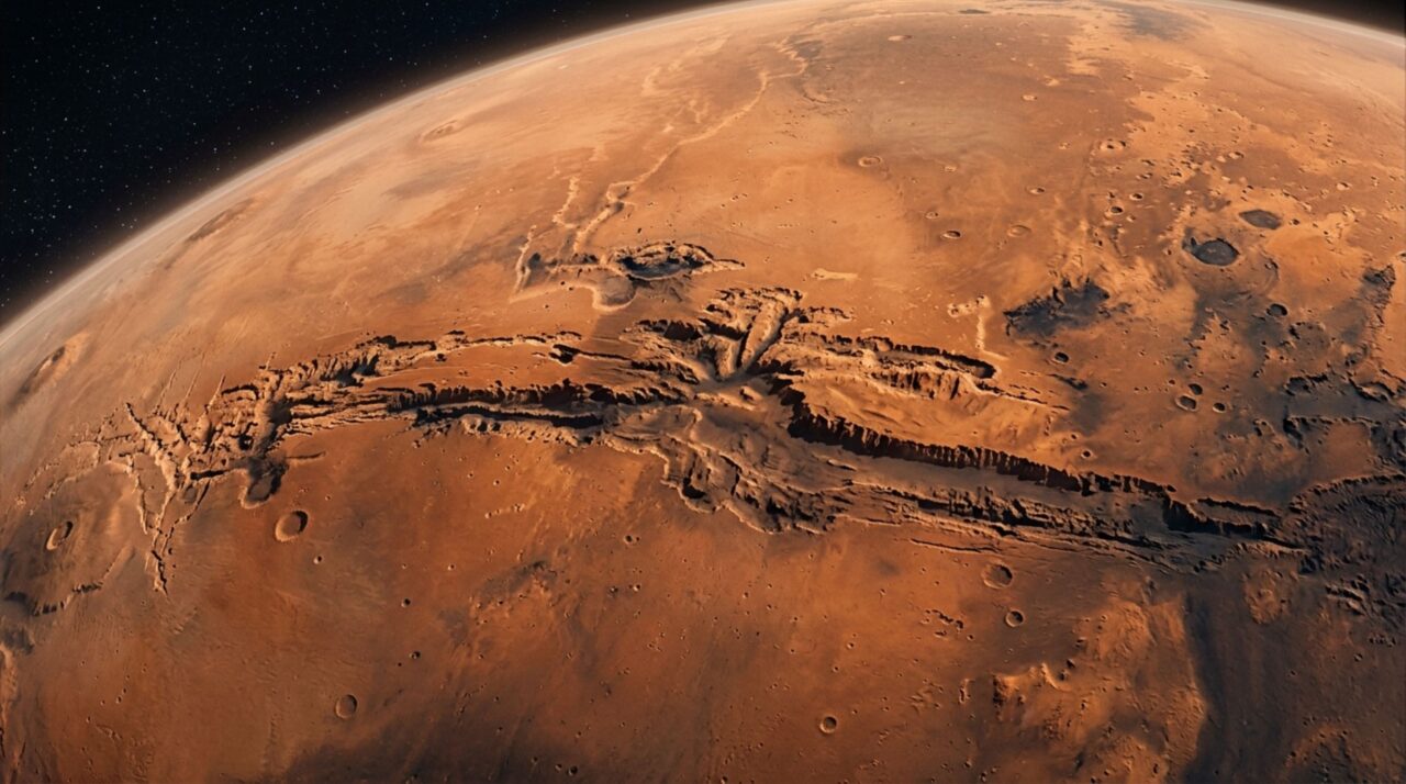 Marte possui um sistema de cânions que se estende por milhares de quilômetros e é quase 10 vezes maior em comprimento que o Grand Canyon, formando uma cicatriz gigantesca visível até em imagens tomadas do espaço