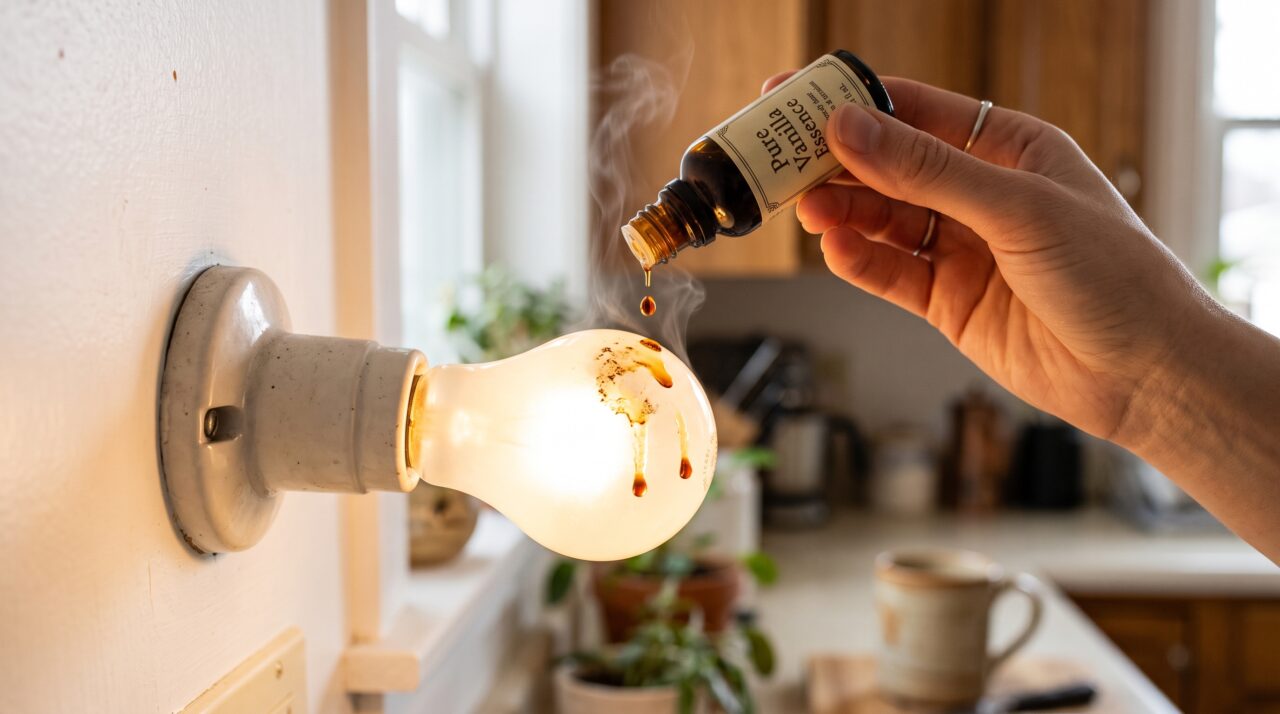 Truque da essência de baunilha na lâmpada para perfumar a casa