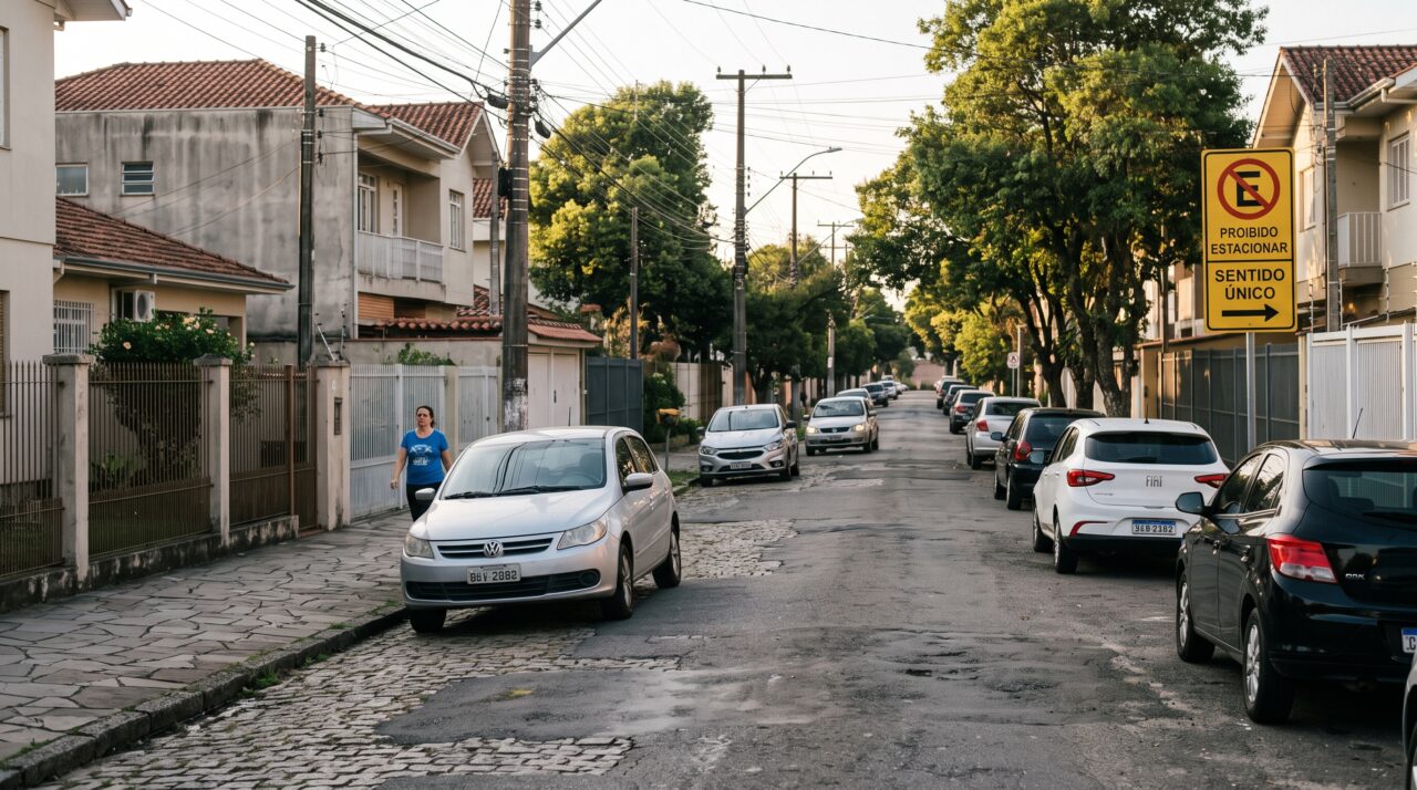 Infração de trânsito ao estacionar na contramão em ruas residenciais.