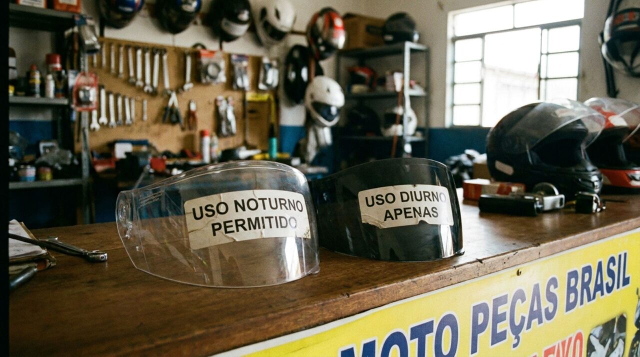 Motociclista compra capacete com viseira escura para pilotar durante o dia, mas descobre numa abordagem noturna que o Contran exige outra configuração