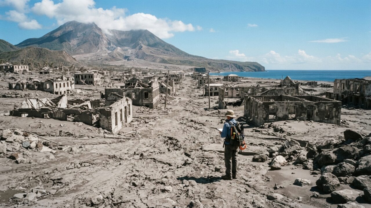 Uma capital do Caribe foi abandonada depois que um vulcão começou a enterrá-la, e até hoje há telhados, escritórios e objetos pessoais aparecendo entre camadas de cinzas