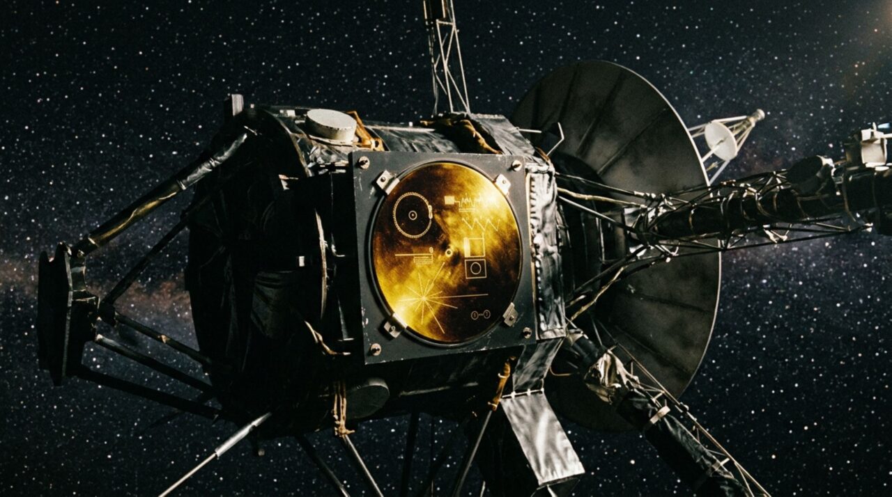 Cada Voyager saiu da Terra em 1977 levando um disco com 115 imagens, saudações em 55 idiomas e 90 minutos de música, acompanhado até por uma agulha e instruções para tocá-lo