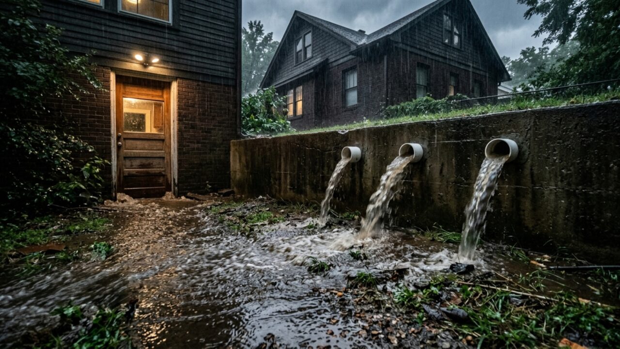 Vizinho cimenta 160 metros quadrados do quintal e direciona três saídas de água para a casa ao lado durante a primeira chuva forte