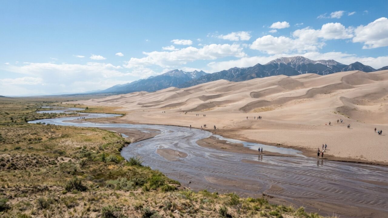 Dunas de 226 metros continuam se movendo diante de montanhas nevadas porque vento, areia e riachos trabalham juntos no mesmo vale