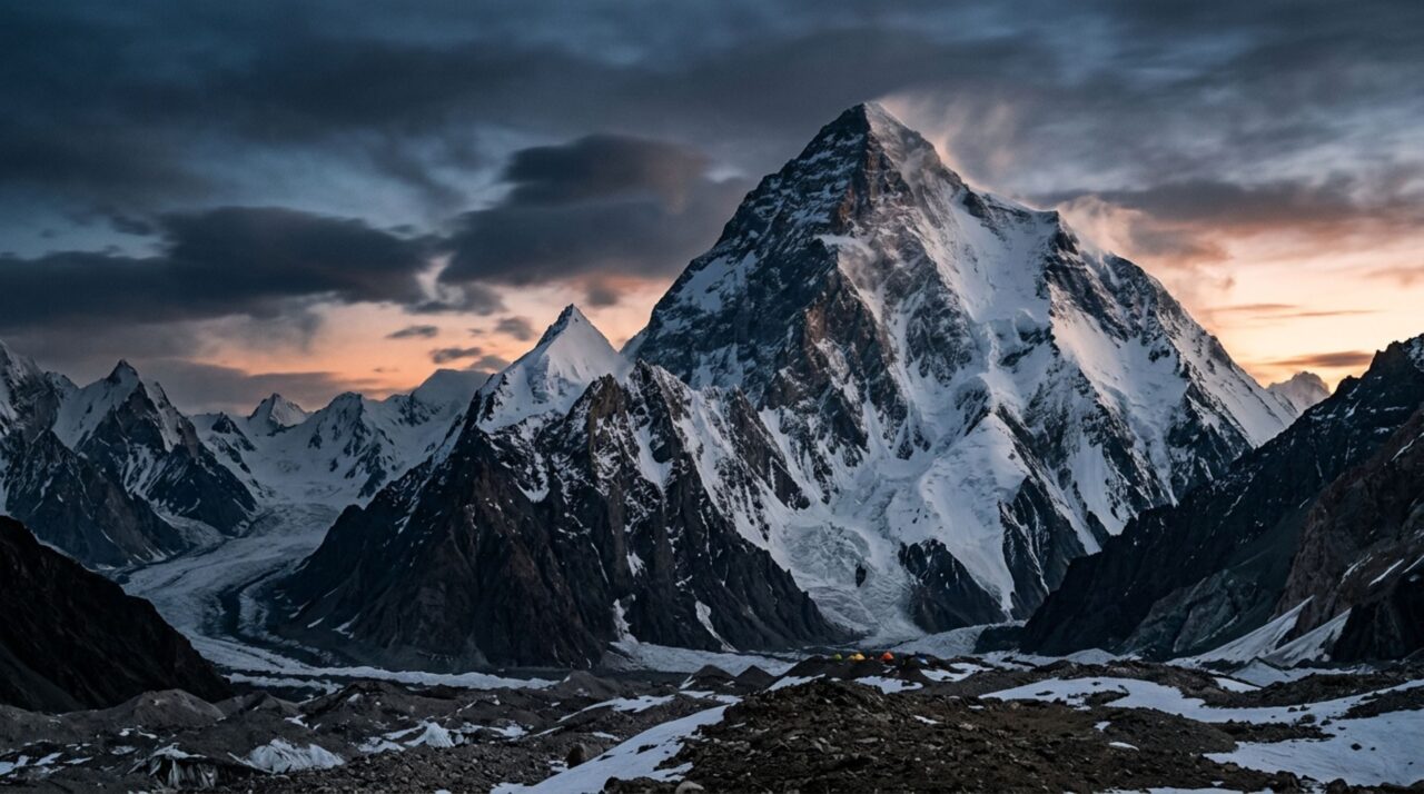 A impressionante face oeste da montanha K2 no Karakoram