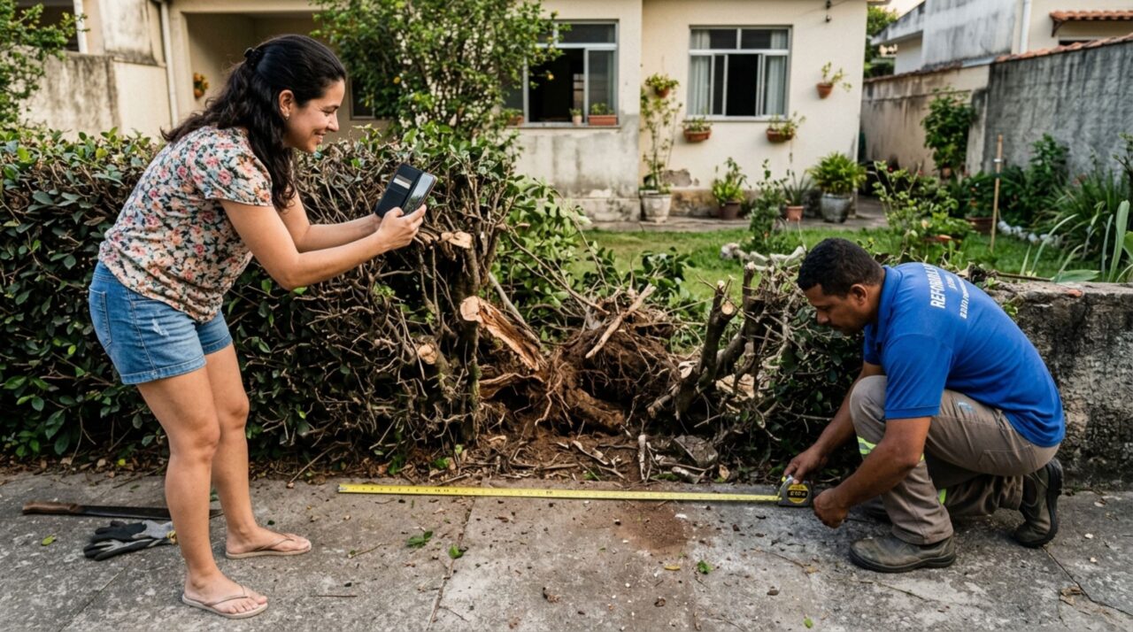Mulher volta para casa e descobre que vizinho removeu parte de cerca viva usada há anos como divisão, ela exige replantio e questiona quem era dono das plantas
