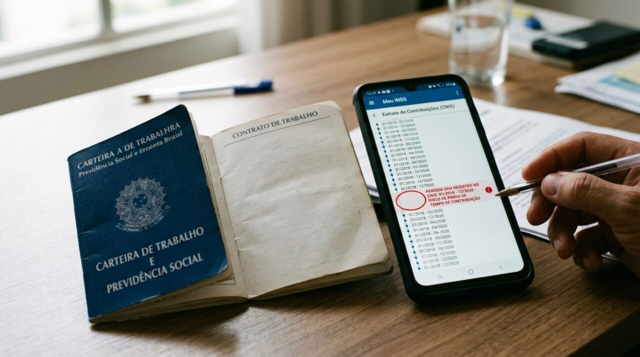 Trabalhador mantém carteira assinada por anos achando que todo o período aparecia no INSS, mas quando consulta o CNIS antes da aposentadoria, descobre vínculos e salários que precisam ser corrigidos