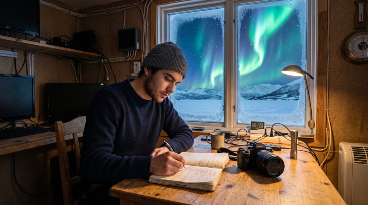 Jovem aceita trabalhar sozinho durante seis meses numa estação meteorológica isolada no norte do Canadá e começa a anotar todas as noites em que a aurora aparece sobre o lago congelado
