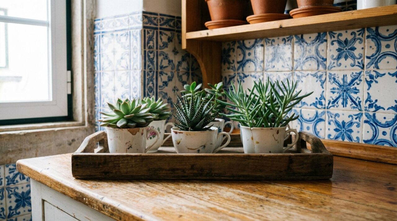 Como transformei xícaras antigas em um mini-jardim de suculentas para decorar a cozinha