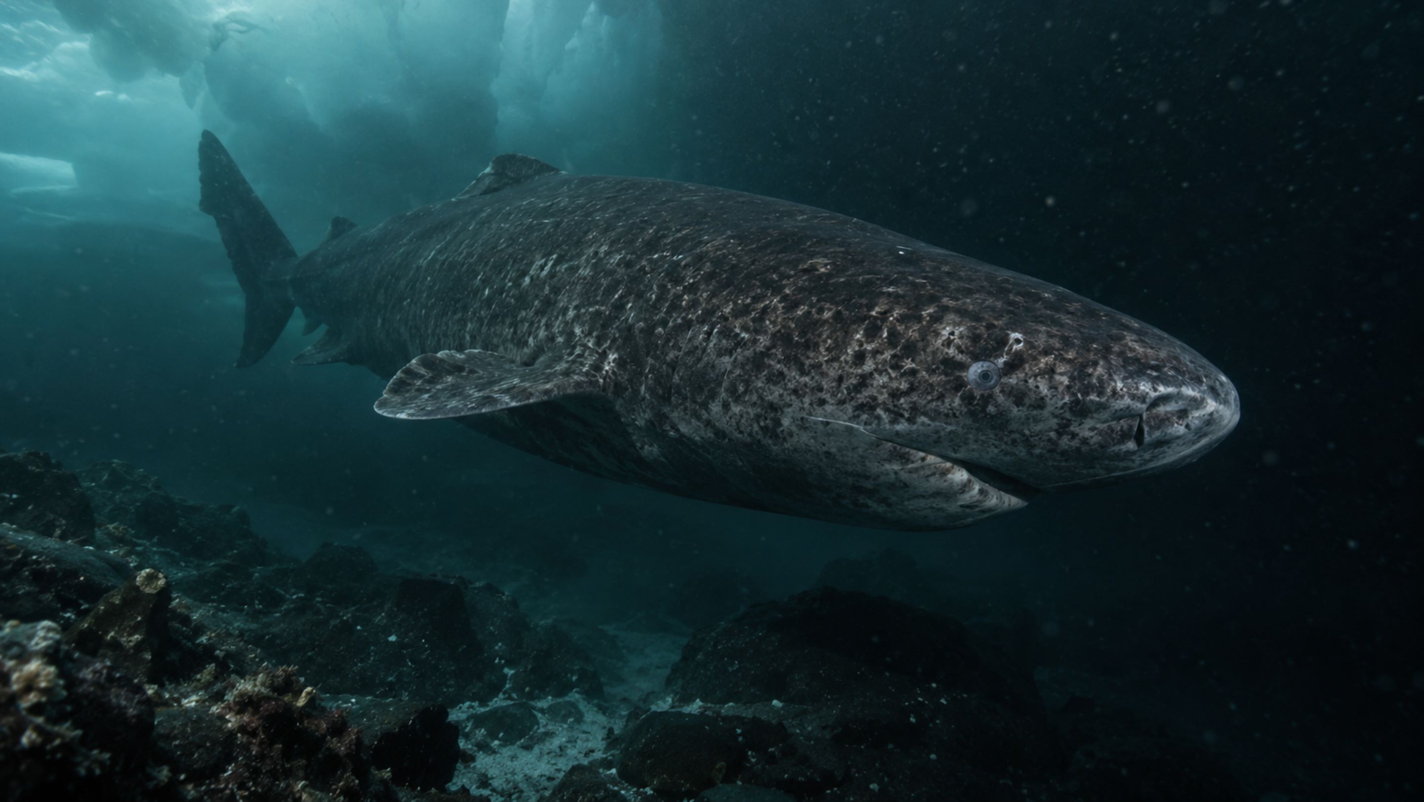Um tubarão do oceano profundo se move tão devagar que parece quase imóvel nas águas frias