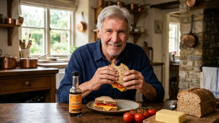 A receita do sanduíche do ator Harrison Ford aos 84 anos Queijo com pão integral, queijo cheddar, tomate e molho Worcestershire