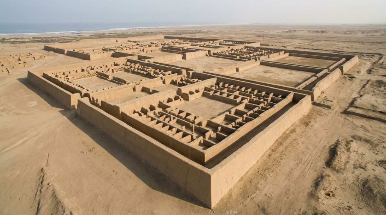 Uma cidade de adobe cresceu no deserto com muralhas de até 12 metros e canais que levavam água por dezenas de quilômetros até uma enorme capital