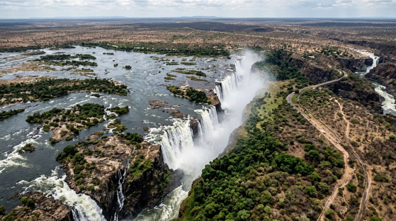 A geologia fraturada e as gargantas moldadas pelo Zambeze
